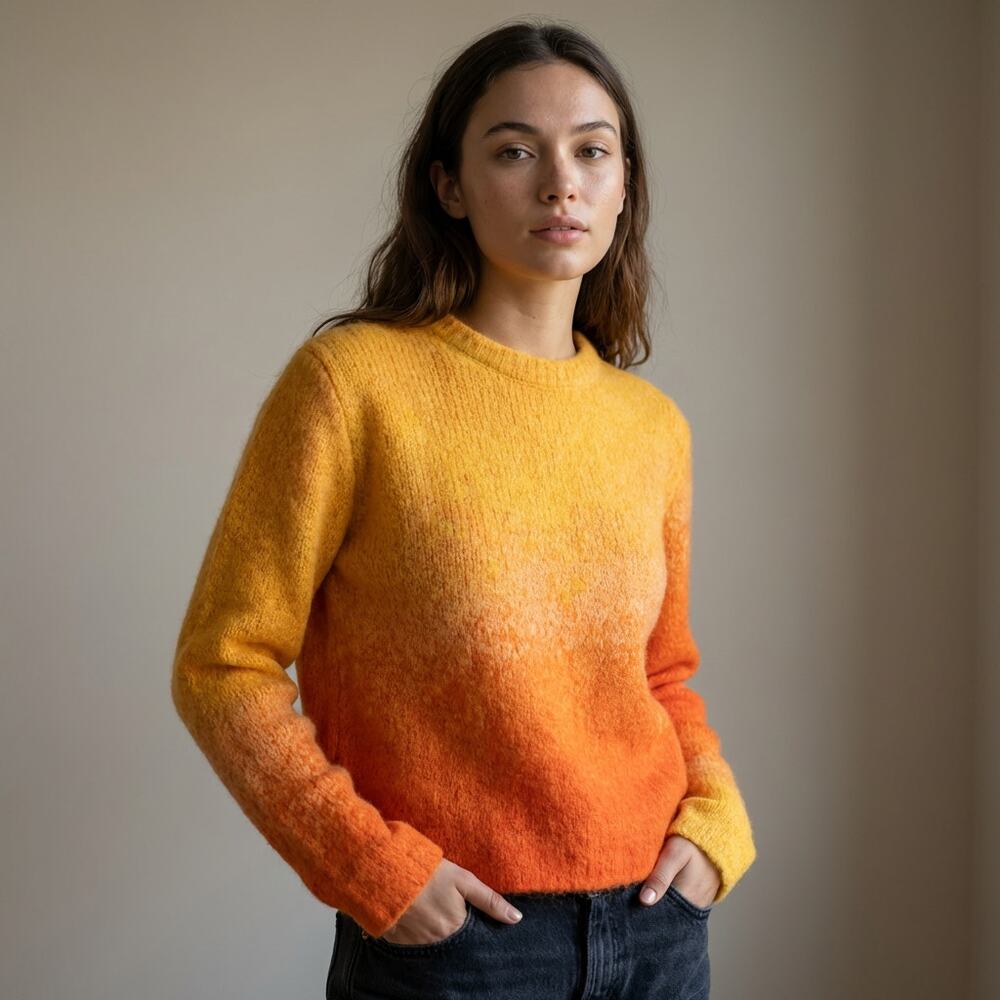 ERL Orange Gradient Mohair-blend Crewneck Unisex Sweater, size S
